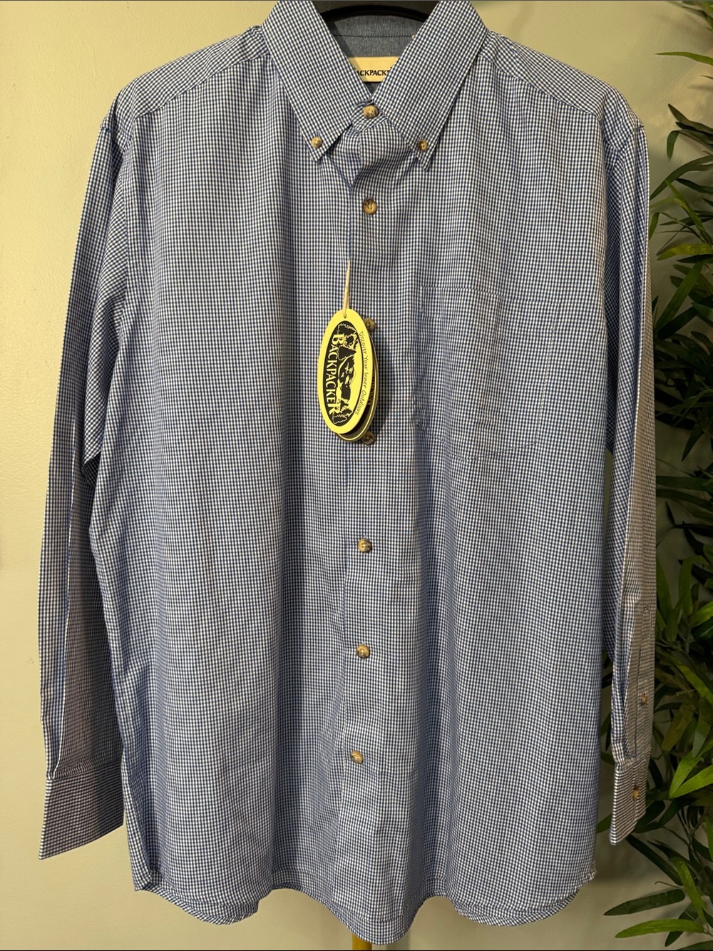Backpacker wrinkle resistant Gingham Button-Down Dress Shirt NEW L